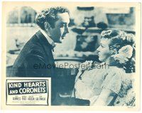 5j599 KIND HEARTS & CORONETS LC R50s romantic close up of Dennis Price & pretty Valerie Hobson!