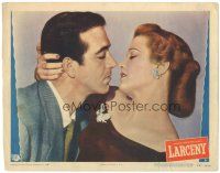 5j611 LARCENY LC #5 '48 romantic close up of John Payne about to kiss sexy Joan Caulfield!