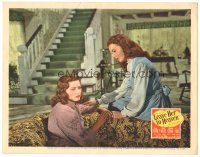 5j621 LEAVE HER TO HEAVEN LC '45 pretty Jeanne Crain comforts sad Gene Tierney sitting on couch!
