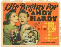 5j163 LIFE BEGINS FOR ANDY HARDY TC '41 great close up of Mickey Rooney & Judy Garland!