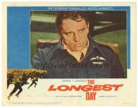 5j633 LONGEST DAY LC #2 '62 great close up of worried Richard Burton in uniforn, WWII classic!
