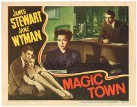5j644 MAGIC TOWN LC #2 '47 pollster James Stewart looks at pretty Jane Wyman at typewriter!