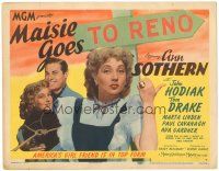 5j167 MAISIE GOES TO RENO TC '44 great image of Ann Sothern hitchhiking by sign & hugging Hodiak!