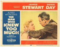 5j651 MAN WHO KNEW TOO MUCH LC #1 '56 Alfred Hitchcock, husband & wife Jimmy Stewart & Doris Day!