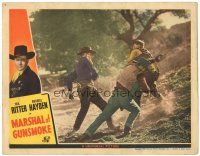 5j656 MARSHAL OF GUNSMOKE LC '44 cowboys Tex Ritter & Russell Hayden take down the bad guy!
