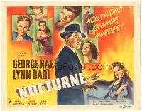 5j196 NOCTURNE TC '46 George Raft & Lynn Bari, cool film noir art, Hollywood glamor murder!
