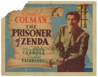 5j221 PRISONER OF ZENDA Other Company TC '37 c/u of Ronald Colman in his jail cell!