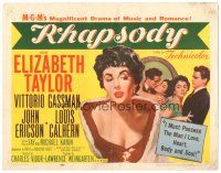 5j227 RHAPSODY TC '54 Elizabeth Taylor, Vittorio Gassman, magnificent drama of romance & music!