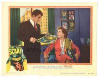 5j803 SCARF LC #6 '51 noir directed by E.A. Dupont, man examines Mercedes McCambridge's scarf!
