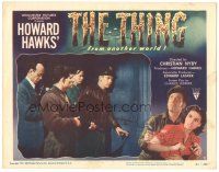 5j909 THING LC #2 '51 Howard Hawks classic horror, Kenneth Tobey & men listen by door for monster!