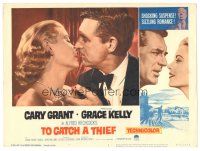 5j925 TO CATCH A THIEF LC #3 R63 romantic close up art of Grace Kelly & Cary Grant, Hitchcock!