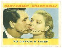 5j926 TO CATCH A THIEF LC #5 '55 best romantic c/u of Grace Kelly & Cary Grant, Alfred Hitchcock