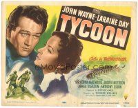5j297 TYCOON TC '47 artwork of John Wayne & pretty Laraine Day + railroad disaster!
