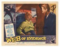 5j967 WEB OF EVIDENCE LC #3 '59 Van Johnson looks down at sleazy Vera Miles leaning on wall!