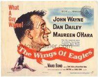 5j312 WINGS OF EAGLES TC '57 artwork of Air Force pilot John Wayne + sexy Maureen O'Hara!