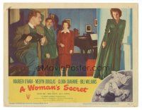 5j986 WOMAN'S SECRET LC #2 '49 Melvyn Douglas & Maureen O'Hara in Nicholas Ray noir!