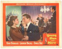 5j996 YOUNG MAN WITH A HORN LC #7 '50 jazz man Kirk Douglas dancing w/sexy Lauren Bacall!
