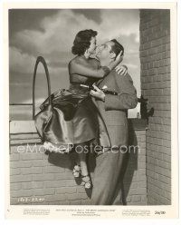 5k188 BENNY GOODMAN STORY 8.25x10 still '56 Steve Allen with clarinet about to kiss Donna Reed!
