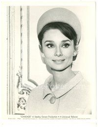 5k248 CHARADE 8.25x10.25 still '63 close up of smiling Audrey Hepburnwith cloth dress & hat!