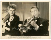 5k479 HORN BLOWS AT MIDNIGHT 8x10.25 still '45 Alexis Smith with harp & Jack Benny with trumpet!