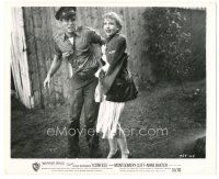 5k488 I CONFESS 8.25x10 still '53 Alfred Hitchcock, Montgomery Clift & Anne Baxter in rain storm!