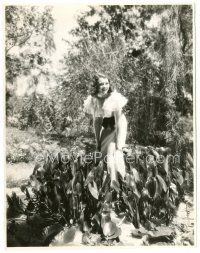 5k522 JANET GAYNOR 7.75x9.75 still '30s pretty smiling portrait standing in the wilderness!