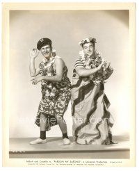 5k708 PARDON MY SARONG 8.25x10 still '42 wacky portrait of Abbott & Costello in sarongs & leis!
