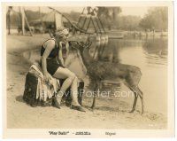 5k723 PLAY BALL 8.25x10.25 still '25 Allene Ray in swimsuit feeding little deer by lake, lost film!