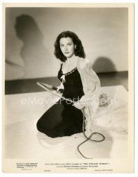 5k843 STRANGE WOMAN 8x10.25 still '46 great portrait of sexy Hedy Lamarr kneeling with whip!