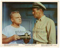 5k063 MISTER ROBERTS color 8x10 still #4 '55 James Cagney showing Henry Fonda the hat he'll wear!