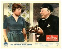 5k107 TROUBLE WITH HARRY color English FOH LC '55 Edmund Gwenn shows shoes to Shirley MacLaine!