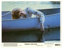 5k032 FRIDAY THE 13th 8x10 mini LC #6 '80 close up of Adrienne King in canoe, slasher classic!