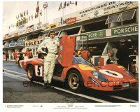 5k053 LE MANS 8x10 mini LC #1 '71 Steve McQueen wearing jumpsuit with his name by race car!