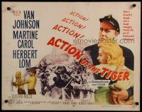 5m007 ACTION OF THE TIGER style B 1/2sh '57 Van Johnson & Martine Carol try to escape conspiracy!