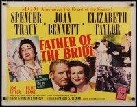 5m087 FATHER OF THE BRIDE style A 1/2sh '50 Liz Taylor in wedding gown & broke Spencer Tracy!