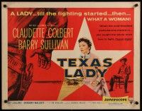 5m374 TEXAS LADY style A 1/2sh '55 great close up art of Claudette Colbert, cowboy Barry Sullivan!