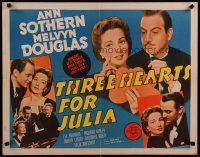 5m383 THREE HEARTS FOR JULIA 1/2sh '43 Ann Sothern, Melvyn Douglas, someone gets burned!
