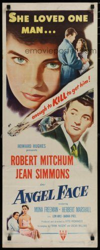 5m447 ANGEL FACE insert '53 Robert Mitchum, pretty heiress Jean Simmons, Otto Preminger, Hughes