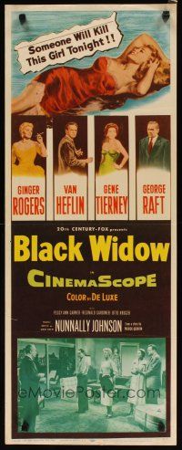 5m476 BLACK WIDOW insert '54 Ginger Rogers, Gene Tierney, Van Heflin, George Raft, sexy art!