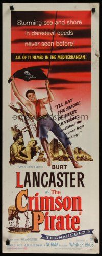 5m519 CRIMSON PIRATE insert '52 great image of barechested Burt Lancaster swinging on rope!