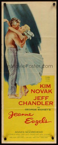 5m618 JEANNE EAGELS insert '57 best romantic artwork of Kim Novak & Jeff Chandler kissing!