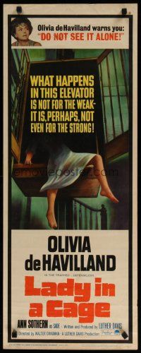 5m634 LADY IN A CAGE insert '64 Olivia de Havilland, It is not for the weak, not even for strong!