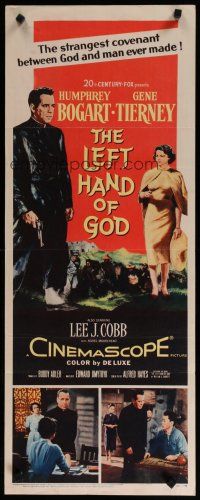 5m638 LEFT HAND OF GOD insert '55 art of priest Humphrey Bogart holding gun + sexy Gene Tierney!