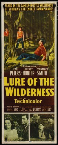 5m652 LURE OF THE WILDERNESS insert '52 art of sexy Jean Peters holding wounded Jeff Hunter in swamp