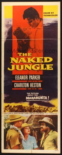 5m675 NAKED JUNGLE insert '54 romantic close up of Charlton Heston & Eleanor Parker, George Pal