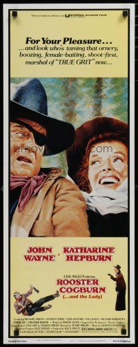5m727 ROOSTER COGBURN insert '75 great art of John Wayne with eyepatch & Katharine Hepburn!