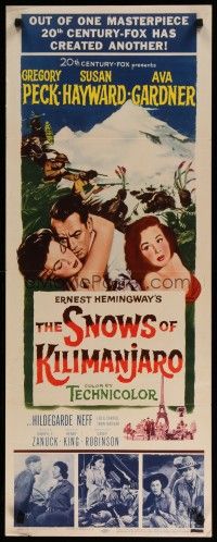 5m762 SNOWS OF KILIMANJARO insert '52 art of Gregory Peck, Susan Hayward & Ava Gardner in Africa!