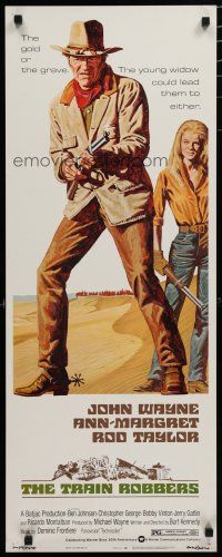 5m813 TRAIN ROBBERS insert '73 art of cowboy John Wayne & sexy Ann-Margret by Robert Tanenbaum!