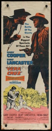 5m822 VERA CRUZ insert '55 best close up artwork of cowboys Gary Cooper & Burt Lancaster!