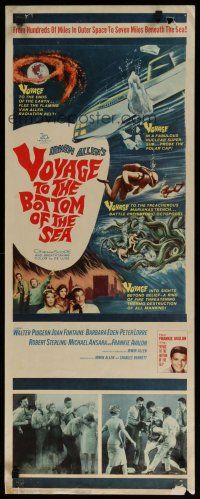 5m824 VOYAGE TO THE BOTTOM OF THE SEA insert '61 fantasy sci-fi art of scuba divers & sea monster!